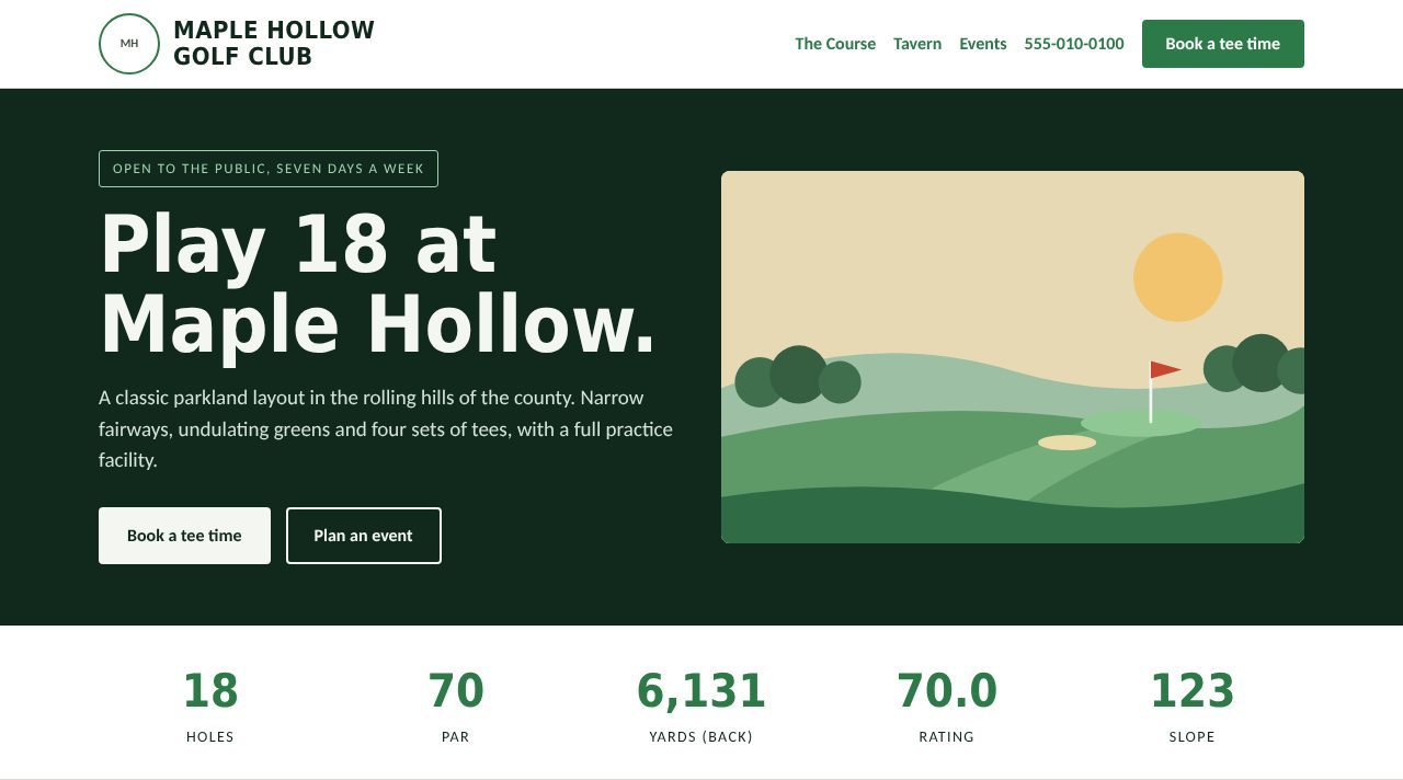 Sample homepage design for a golf club